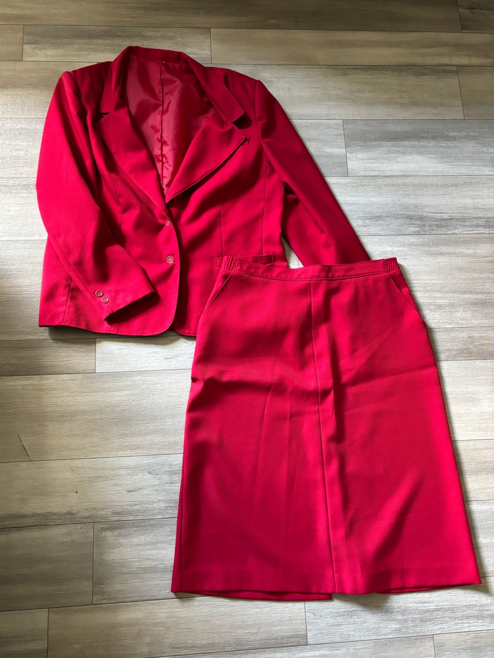 Women's Red Blazer & Pencil Skirt Set- Classic Professional Style